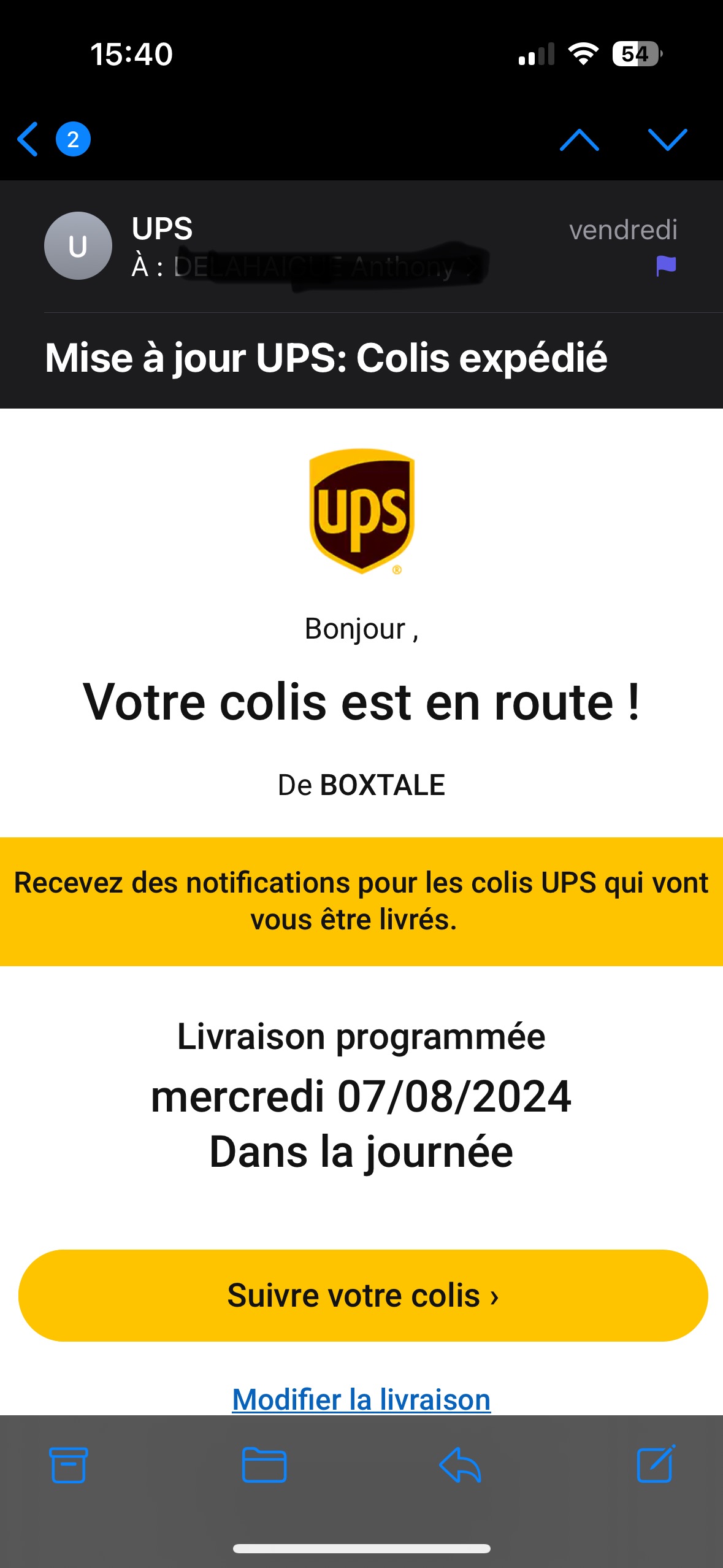 UPS - colis expédié